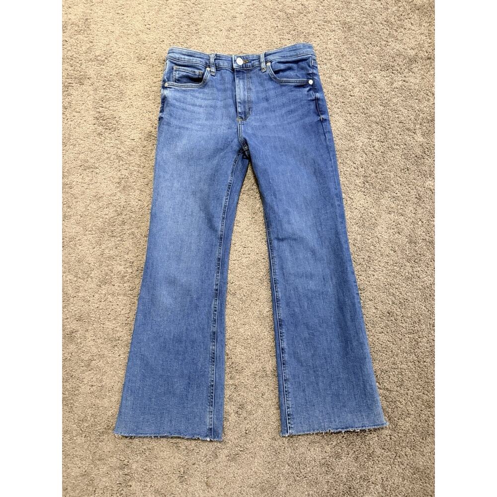 MNG Mango Boot Crop Cropped Fringe Jeans Stretch Blue Size 6 Womens Denim Pants